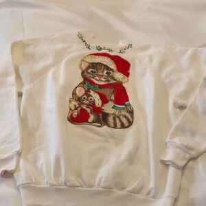 Festive Cat Sweatshirt w/ Red and White Design